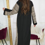 ⁦عبايه ساده قماش جاكار مخطط ببيج واسود⁩ - الصورة ⁦8⁩