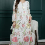 ⁦جلابيه ابيض بترتر كامل على شكل ورود⁩ - الصورة ⁦5⁩