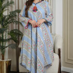 ⁦جلابيه سماوي بترتر على شكل خطوط⁩ - الصورة ⁦7⁩