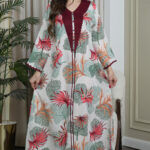 جلابيه مزينه بالاحمر بدقات شرايط عنابي من امام