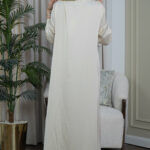 ⁦جلابية مغربي بيج بتطريز خرز لامع⁩ - الصورة ⁦5⁩