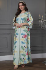 ⁦جلابيه تيفاني مرسومه بورود ملون و كبس لولو⁩ - الصورة ⁦2⁩