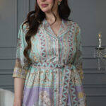 ⁦جلابيه بلياقه مندمجه بتشجر البيج و تيفاني⁩ - الصورة ⁦8⁩