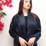 ⁦عبايه بليزر بقماش كتان بلون كحلي⁩ - الصورة ⁦4⁩