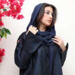 ⁦عبايه بليزر بقماش كتان بلون كحلي⁩ - الصورة ⁦2⁩