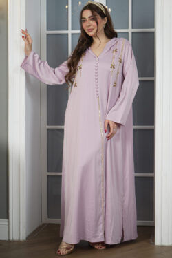 جلابية مغربي موف بتطريز خرز لامع