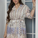 ⁦جلابيه بلياقه مندمجه بتشجر البيج و الموف⁩ - الصورة ⁦6⁩