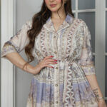 ⁦جلابيه بلياقه مندمجه بتشجر البيج و الموف⁩ - الصورة ⁦2⁩