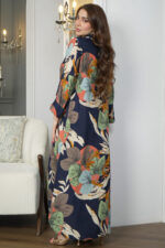 ⁦جلابيه كحلي قطن بلياقه مرسوم على شكل ورق شجر (3)⁩ - الصورة ⁦3⁩