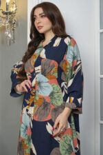 ⁦جلابيه كحلي قطن بلياقه مرسوم على شكل ورق شجر (3)⁩ - الصورة ⁦5⁩