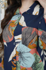 ⁦جلابيه كحلي قطن بلياقه مرسوم على شكل ورق شجر (3)⁩ - الصورة ⁦6⁩