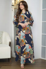 ⁦جلابيه كحلي قطن بلياقه مرسوم على شكل ورق شجر (3)⁩ - الصورة ⁦7⁩