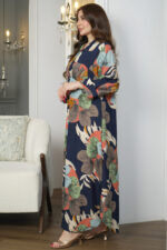 ⁦جلابيه كحلي قطن بلياقه مرسوم على شكل ورق شجر (3)⁩ - الصورة ⁦8⁩