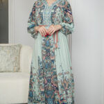 ⁦جلابيه تيفاني بكسر من خصر و مرسومه بورود ملون⁩ - الصورة ⁦7⁩