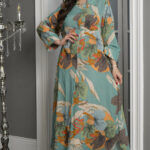 جلابيه تيفاني قطن بلياقه مرسوم على شكل ورق شجر (3)