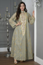 ⁦جلابيه تيفاني خليجيه بلياقه و بترتر ذهبي⁩ - الصورة ⁦2⁩