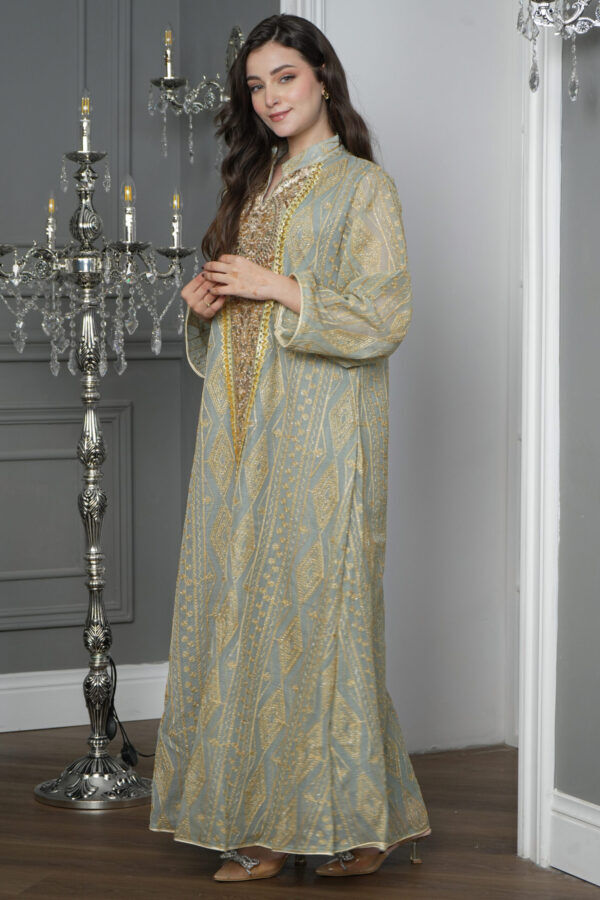 ⁦جلابيه تيفاني خليجيه بلياقه و بترتر ذهبي⁩ - الصورة ⁦4⁩