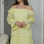 فستان اصفر لنن بكسر