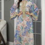 ⁦جلابية مشجره ازرق بتطريز ذهبي⁩ - الصورة ⁦2⁩