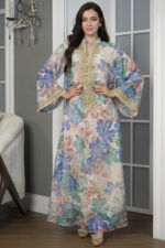 ⁦جلابية مشجره ازرق بتطريز ذهبي⁩ - الصورة ⁦2⁩