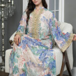 ⁦جلابية مشجره ازرق بتطريز ذهبي⁩ - الصورة ⁦5⁩