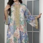 ⁦جلابية مشجره ازرق بتطريز ذهبي⁩ - الصورة ⁦8⁩