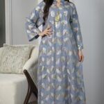 ⁦جلابيه سماوي بترتر كامل على شكل ورق شجر⁩ - الصورة ⁦5⁩