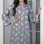 ⁦جلابيه سماوي بترتر كامل على شكل ورق شجر⁩ - الصورة ⁦7⁩