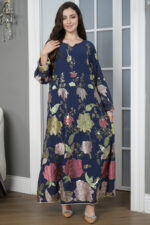 جلابيه كحلي بترتر كامل على شكل ورود