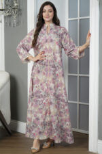 جلابيه بيج قطن بلياقه مشجره بورود زهريه (4)