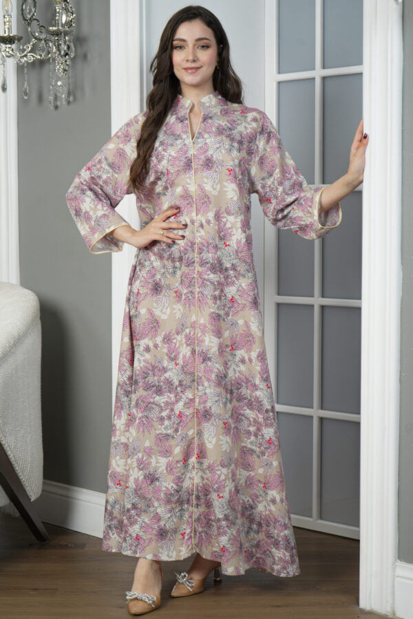 ⁦جلابيه بيج قطن بلياقه مشجره بورود زهريه (4)⁩ - الصورة ⁦2⁩