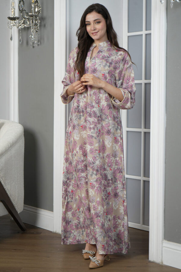 ⁦جلابيه بيج قطن بلياقه مشجره بورود زهريه (4)⁩ - الصورة ⁦5⁩