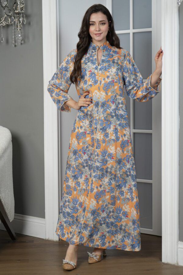 ⁦جلابيه ازرق قطن بلياقه مشجره بورود زهريه (4)⁩ - الصورة ⁦3⁩