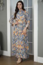 ⁦جلابيه ازرق قطن بلياقه مشجره بورود زهريه (4)⁩ - الصورة ⁦4⁩