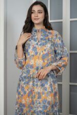 ⁦جلابيه ازرق قطن بلياقه مشجره بورود زهريه (4)⁩ - الصورة ⁦5⁩