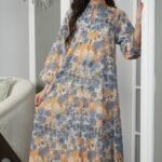 جلابيه ازرق قطن بلياقه مشجره بورود زهريه (4)