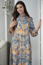 ⁦جلابيه ازرق قطن بلياقه مشجره بورود زهريه (4)⁩ - الصورة ⁦7⁩