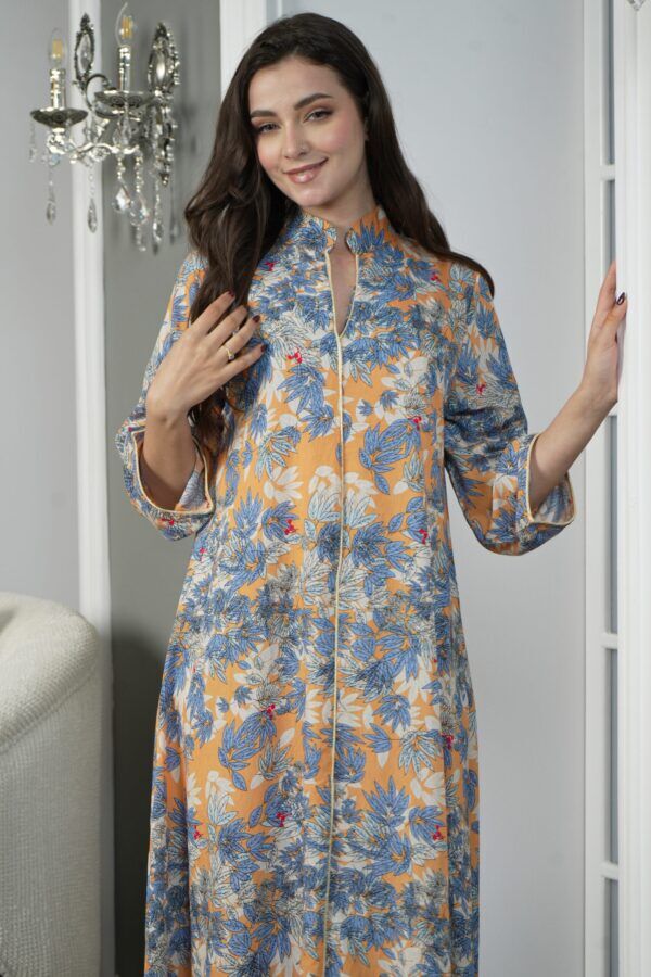 ⁦جلابيه ازرق قطن بلياقه مشجره بورود زهريه (4)⁩ - الصورة ⁦7⁩