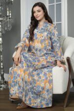 ⁦جلابيه ازرق قطن بلياقه مشجره بورود زهريه (4)⁩ - الصورة ⁦2⁩