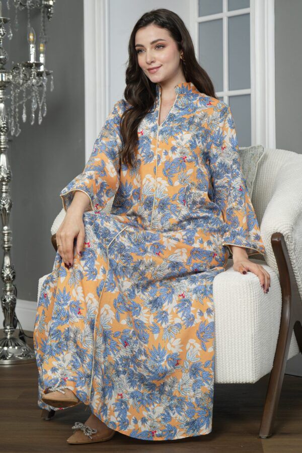 ⁦جلابيه ازرق قطن بلياقه مشجره بورود زهريه (4)⁩ - الصورة ⁦2⁩