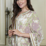 جلابيه موف حرير و شريط شك بخيوط ذهبي من امام