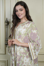 جلابيه موف حرير و شريط شك بخيوط ذهبي من امام