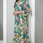 ⁦جلابيه اخضر قطن بلياقه مشجره بورود ملون (٥)⁩ - الصورة ⁦4⁩