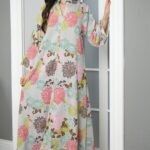 ⁦جلابيه سماوي قطن بلياقه مشجره بورود ملون (٥)⁩ - الصورة ⁦2⁩