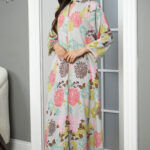 ⁦جلابيه سماوي قطن بلياقه مشجره بورود ملون (٥)⁩ - الصورة ⁦4⁩