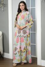 ⁦جلابيه سماوي قطن بلياقه مشجره بورود ملون (٥)⁩ - الصورة ⁦4⁩