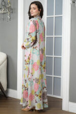 ⁦جلابيه سماوي قطن بلياقه مشجره بورود ملون (٥)⁩ - الصورة ⁦5⁩