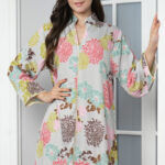 ⁦جلابيه سماوي قطن بلياقه مشجره بورود ملون (٥)⁩ - الصورة ⁦6⁩