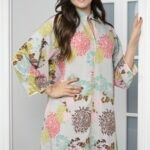 جلابيه سماوي قطن بلياقه مشجره بورود ملون (٥)