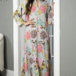 ⁦جلابيه سماوي قطن بلياقه مشجره بورود ملون (٥)⁩ - الصورة ⁦3⁩